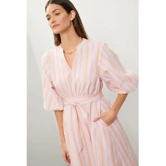 YERSE Blanca Multicolored Stripe Cotton Dress - Size S - Picture 2 of 8